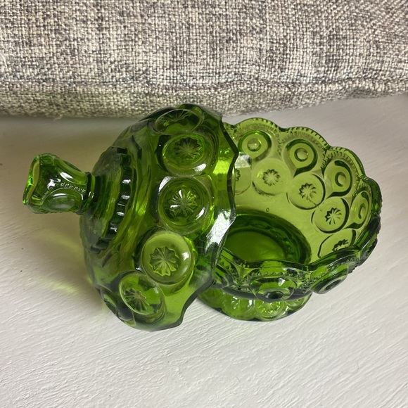 Vintage LE SMITH moon stars green glass pedestal covered candy Dish/ lid RARE - Picture 6 of 6